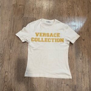 Versace Cream T-Shirt with Gold Lettering